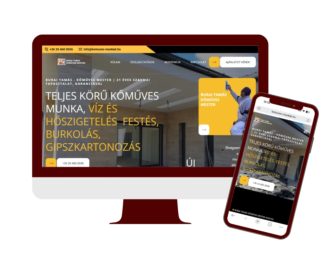 Kivitelezés weboldal - Elevio Webstúdió referencia
